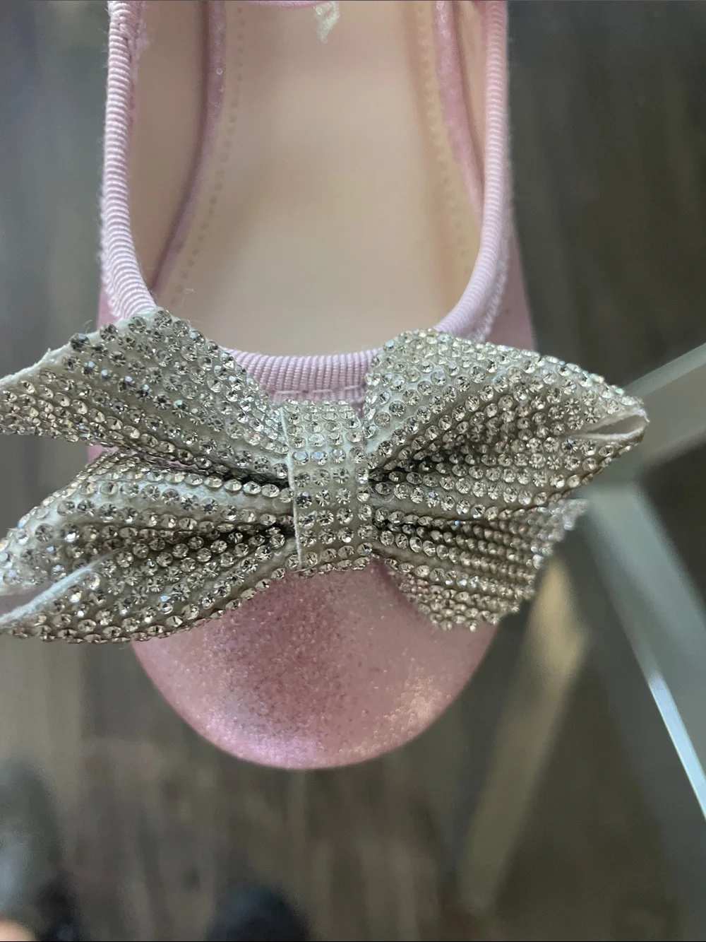 Nina Girls Sparkly Pink Mary Janes with Rhinestone Bow